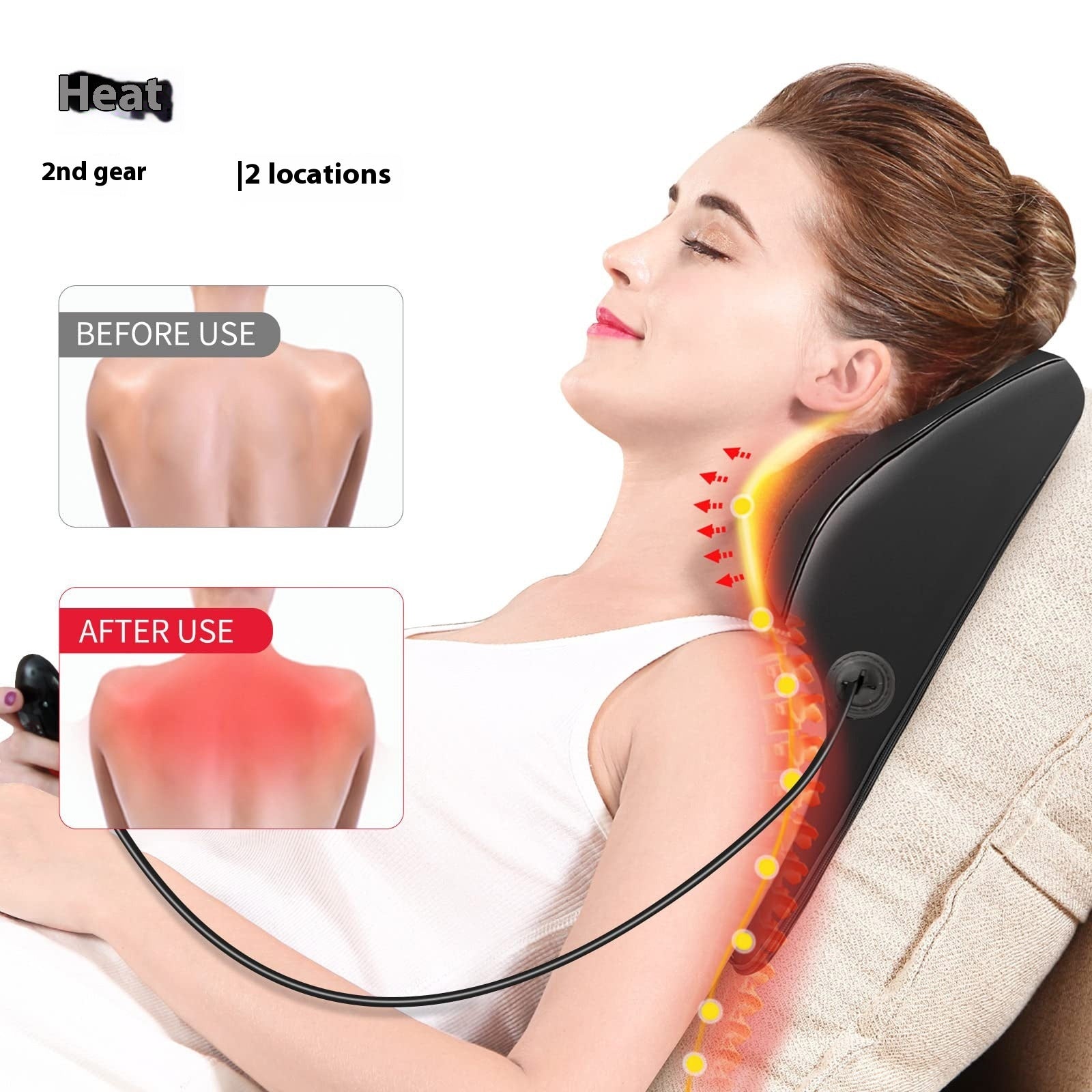 Multifunctional Heating Back Massager 3D Kneading Cushion Neck Waist Lumbar Spine